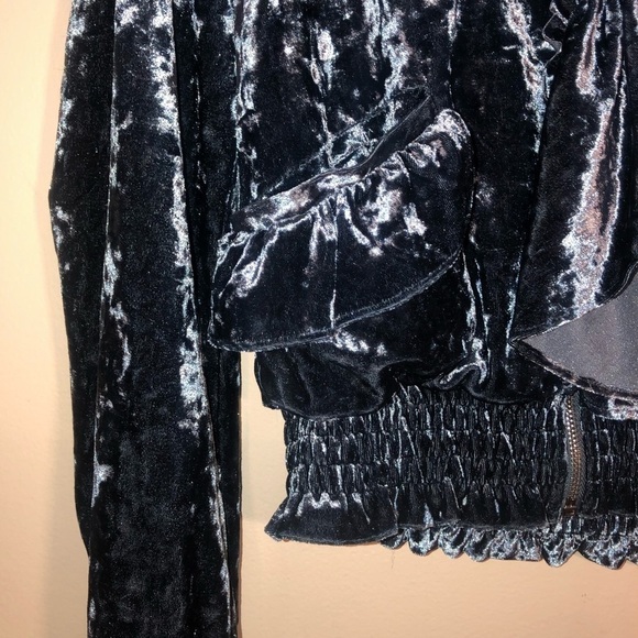 Dance & Marvel Blue Crushed Velvet Ruffled Zip Up Jacket Size Small - Picture 7 of 10